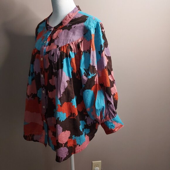 Anthropologie  Porridge Floral Puff Sleeve Button Down Top Size 1X NWOT - Picture 2 of 8